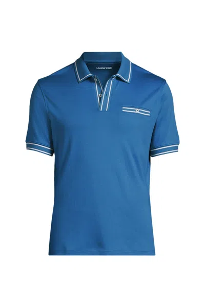 Lands' End Men's Short Sleeve Tipped Welt Pocket Supima Polo In Blue