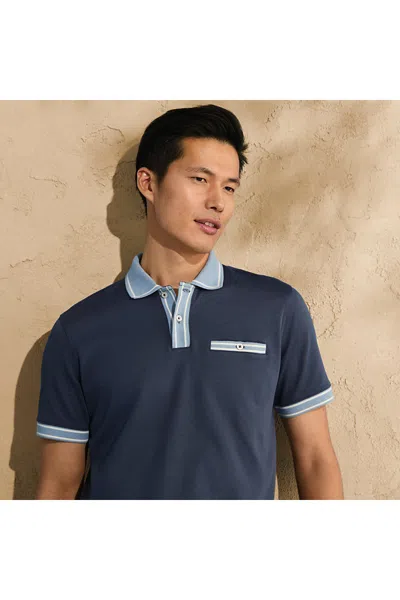Lands' End Men's Short Sleeve Tipped Welt Pocket Supima Polo In Blue