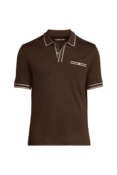 Lands' End Men's Short Sleeve Tipped Welt Pocket Supima Polo In Brown