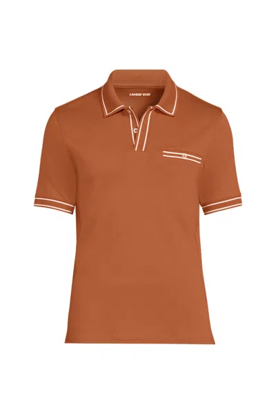 Lands' End Men's Short Sleeve Tipped Welt Pocket Supima Polo In Brown