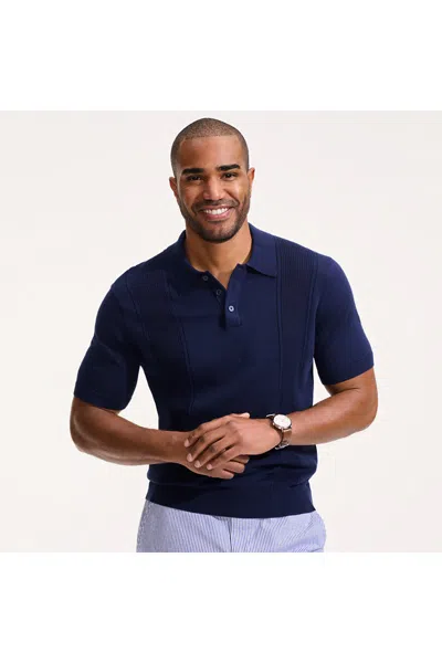 Lands' End Men's Short Sleeve Vertical Rib Button Down Sweater Polo In Green