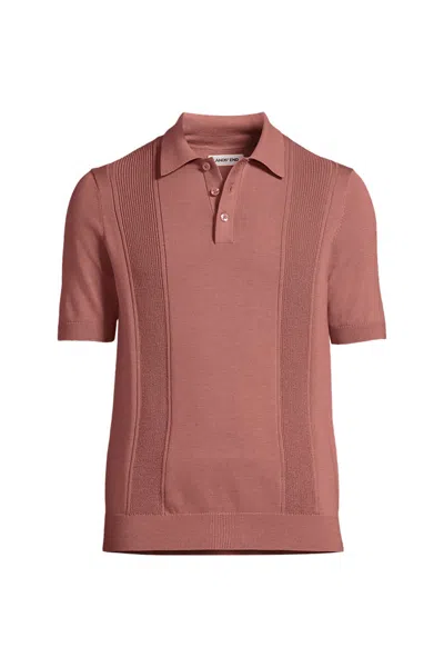 Lands' End Men's Short Sleeve Vertical Rib Button Down Sweater Polo In Brown