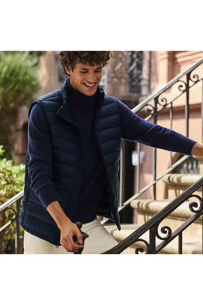 Lands' End Men's Short Wanderweight Packable Down Vest In Blue