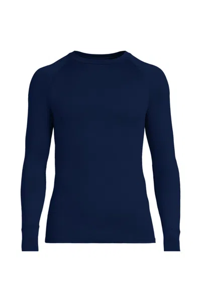 Lands' End Men's Stretch Thermaskin Long Underwear Crew Base Layer In Blue