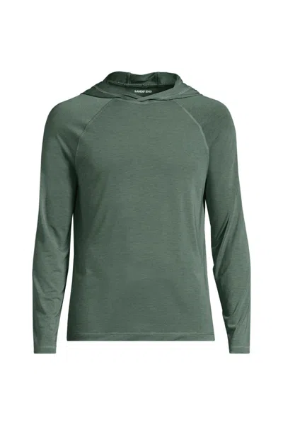 Lands' End Men's Sunshade Upf 50 Cooling Long Sleeve Hooded Swim Tee Rash Guard In Green