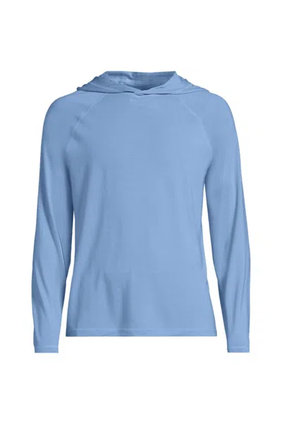 Lands' End Men's Sunshade Upf 50 Cooling Long Sleeve Hooded Swim Tee Rash Guard In Blue