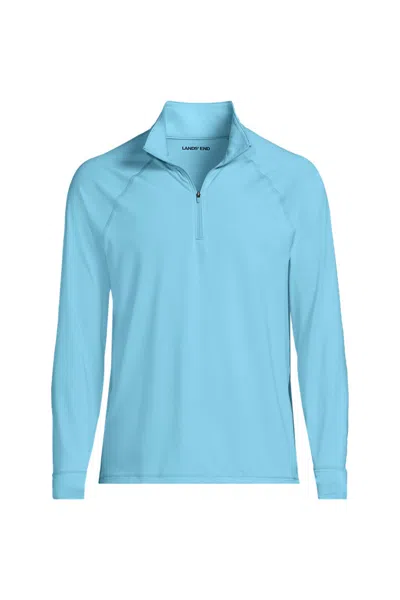 Lands' End Men's Sunshade Upf 50 Cooling Quarter Zip Mock Neck Rash Guard Shirt In Blue