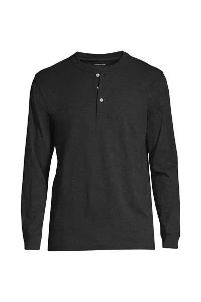 Lands' End Men's Super-t Long Sleeve Henley Shirt In Black
