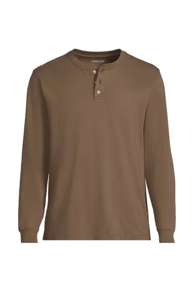 Lands' End Men's Super-t Long Sleeve Henley Shirt In Brown