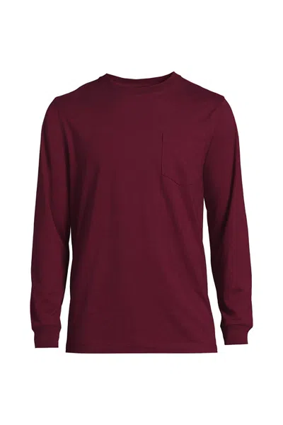 Lands' End Men's Super-t Long Sleeve T-shirt With Pocket In Red