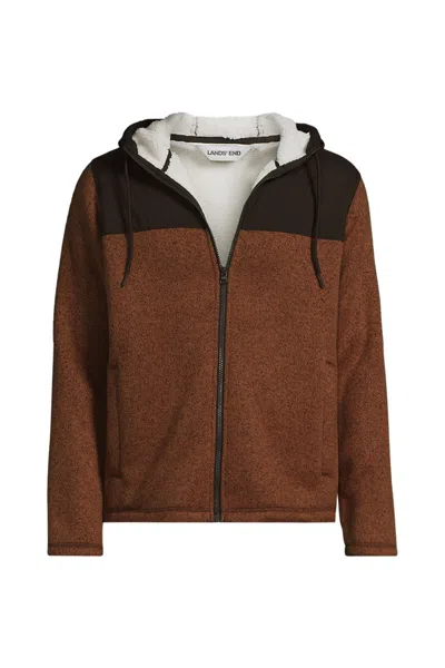 Lands' End Men's Sweater Fleece Mixed Media Full Zip Jacket In Brown