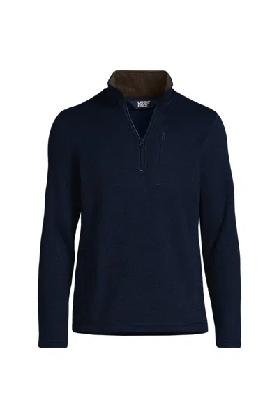 Lands' End Men's Sweater Fleece Quarter Zip Pullover In Blue