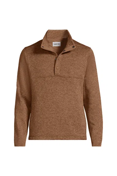 Lands' End Men's Sweater Fleece Snap Neck Pullover Jacket In Brown