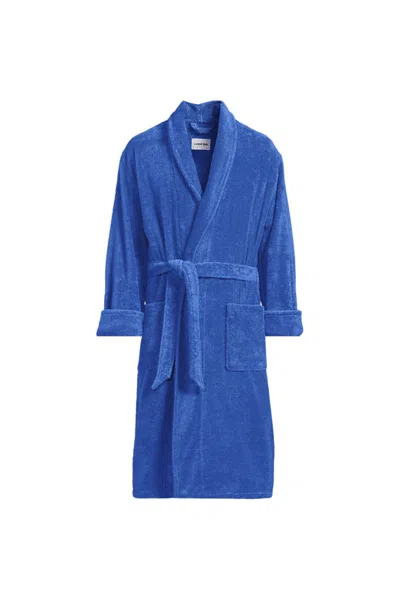 Lands' End Men's Tall Calf Length Turkish Terry Robe In Blue