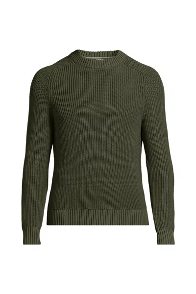 Lands' End Men's Tall Cotton Drifter Saddle Crewneck Shaker Sweater In Green