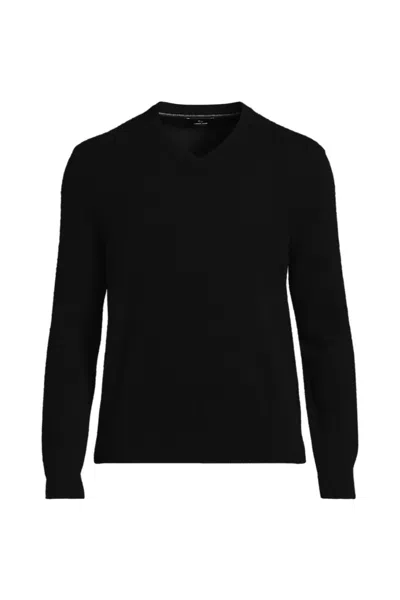 Lands' End Men's Tall Fine Gauge Cashmere V-neck Sweater In Black