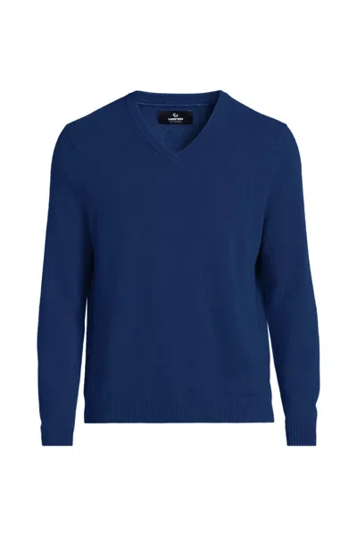 Lands' End Men's Tall Fine Gauge Cashmere V-neck Sweater In Blue