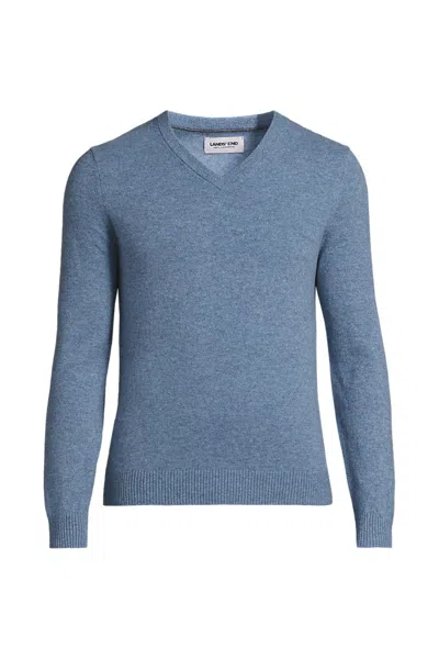 Lands' End Men's Tall Fine Gauge Cashmere V-neck Sweater In Blue