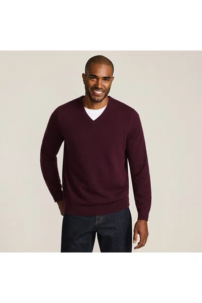 Lands' End Men's Tall Fine Gauge Cashmere V-neck Sweater In Burgundy