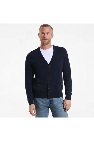Lands' End Men's Tall Fine Gauge Cotton Cardigan In Blue