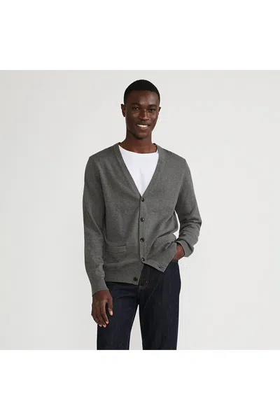 Lands' End Men's Tall Fine Gauge Cotton Cardigan In Gray