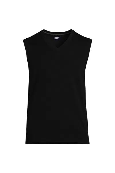 Lands' End Men's Tall Fine Gauge Cotton Vest In Black