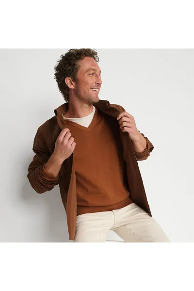 Lands' End Men's Tall Fine Gauge Cotton V-neck Sweater In Brown