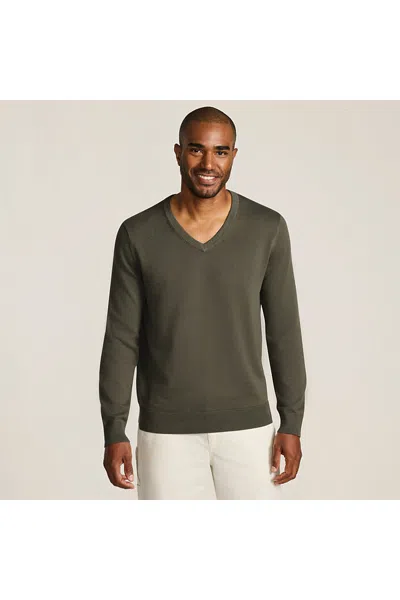 Lands' End Men's Tall Fine Gauge Cotton V-neck Sweater In Green