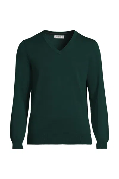 Lands' End Men's Tall Fine Gauge Cotton V-neck Sweater In Green