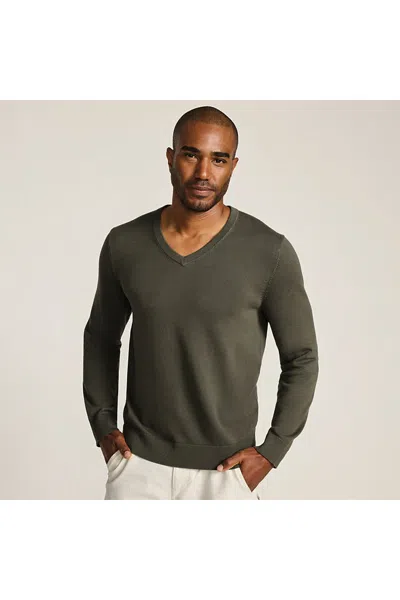 Lands' End Men's Tall Fine Gauge Cotton V-neck Sweater In Green