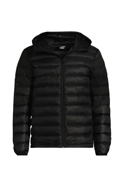 Lands' End Men's Tall Hooded Wanderweight Packable Down Jacket In Black