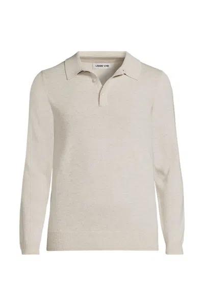 Lands' End Men's Tall Long Sleeve Cotton Sweater Polo In Neutral