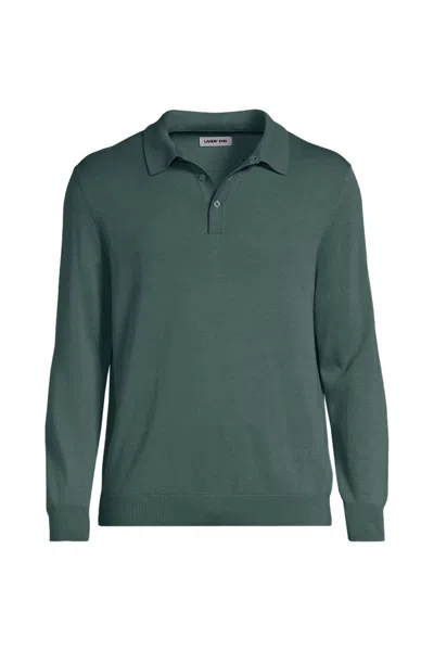 Lands' End Men's Tall Long Sleeve Cotton Sweater Polo In Green