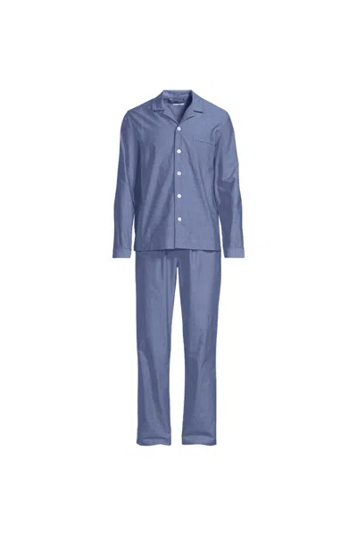 Lands' End Men's Tall Long Sleeve Essential Pajama Set In Blue