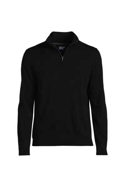 Lands' End Men's Tall Long Sleeve Fine Gauge Cotton Quarter Zip Sweater In Black
