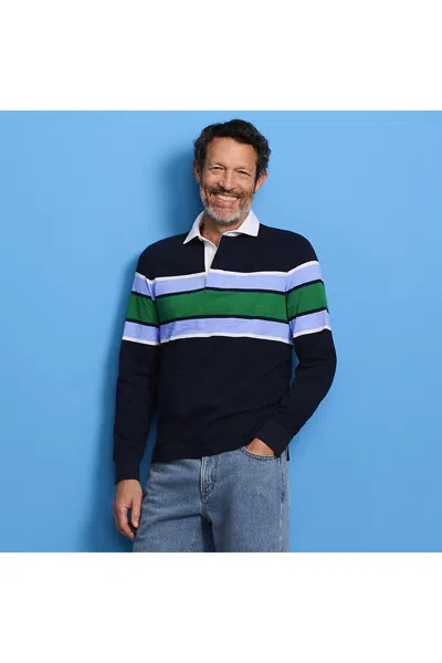 Lands' End Men's Tall Long Sleeve Lightweight Slub Rugby Polo In Blue