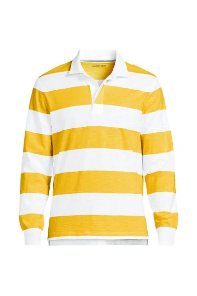 Lands' End Men's Tall Long Sleeve Lightweight Slub Rugby Polo In Multi
