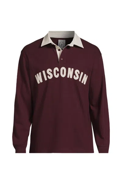 Lands' End Men's Tall Long Sleeve Rugged Rugby Embroidered Polo In Red