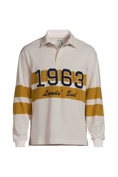Lands' End Men's Tall Long Sleeve Rugged Rugby Embroidered Polo In White