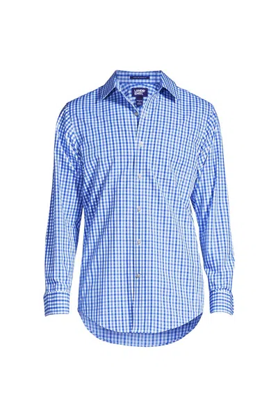 Lands' End Men's Tall Long Sleeve Straight Collar Patterned Broadcloth Shirt In Blue