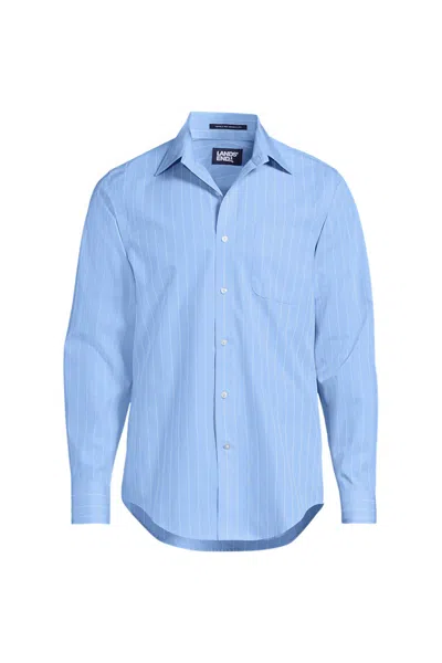 Lands' End Men's Tall Long Sleeve Straight Collar Patterned Broadcloth Shirt In Blue