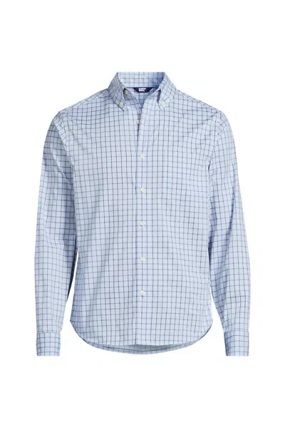 Lands' End Men's Tall Long Sleeve Tailored Fit Travel Kit Shirt In Blue