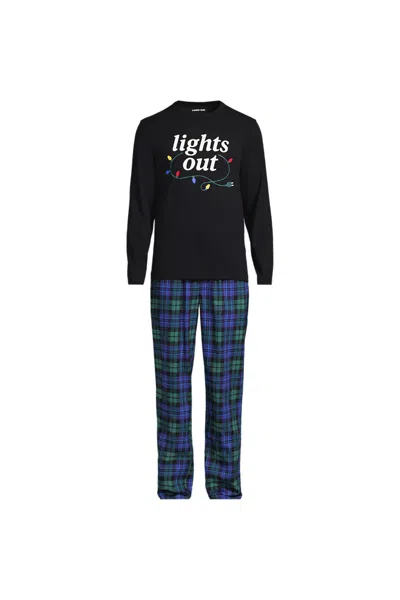 Lands' End Men's Tall Long Sleeve Tee And Flannel Pant Sleep Set In Blue