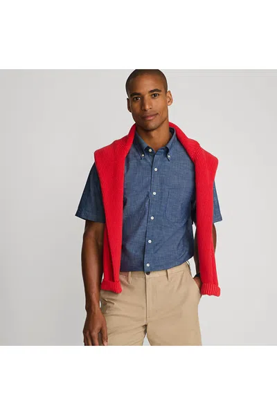 Lands' End Men's Tall Short Sleeve Button Down Chambray Shirt In Blue