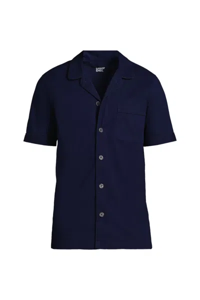 Lands' End Men's Tall Short Sleeve Essential Pajama Shirt In Blue