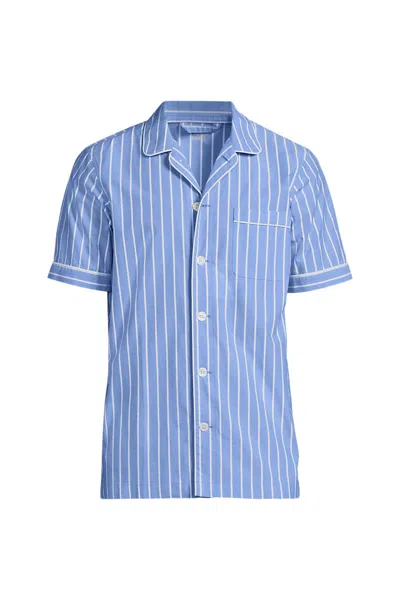 Lands' End Men's Tall Short Sleeve Essential Pajama Shirt In Blue
