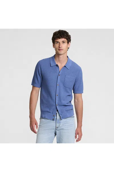 Lands' End Short Sleeve Texture Stitch Button Through Sweater Polo In Multi