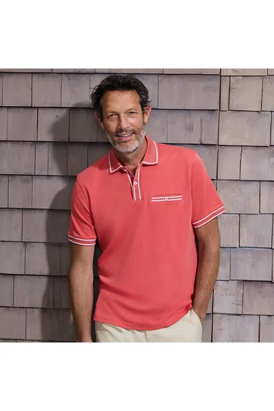 Lands' End Men's Tall Short Sleeve Tipped Welt Pocket Performance Supima Polo In Red
