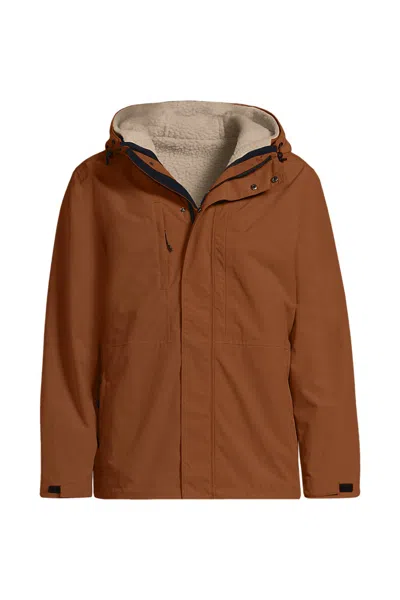 Lands' End Men's Tall Squall 3 In 1 Sherpa Lined Jacket In Brown