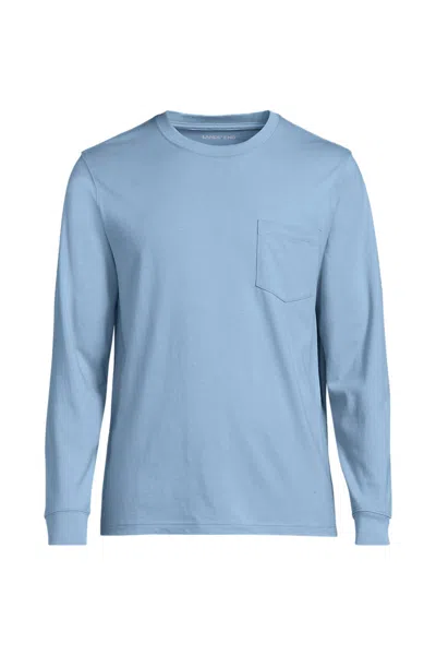 Lands' End Men's Tall Super-t Long Sleeve T-shirt With Pocket In Blue